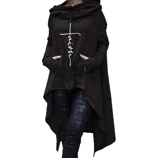  "Faith Letter Embroidered Long Hoodie for Women"